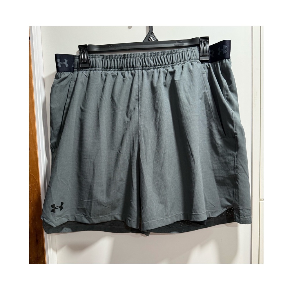 Under Armour Mens Gray 2-in-1 Training Shorts with Compression Liner 2XL 1373764